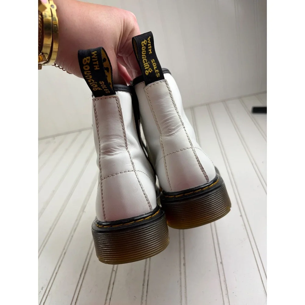 Dr Martens 1460J Kids White Leather Lace Up Zip Boots Girls Unisex Size 3